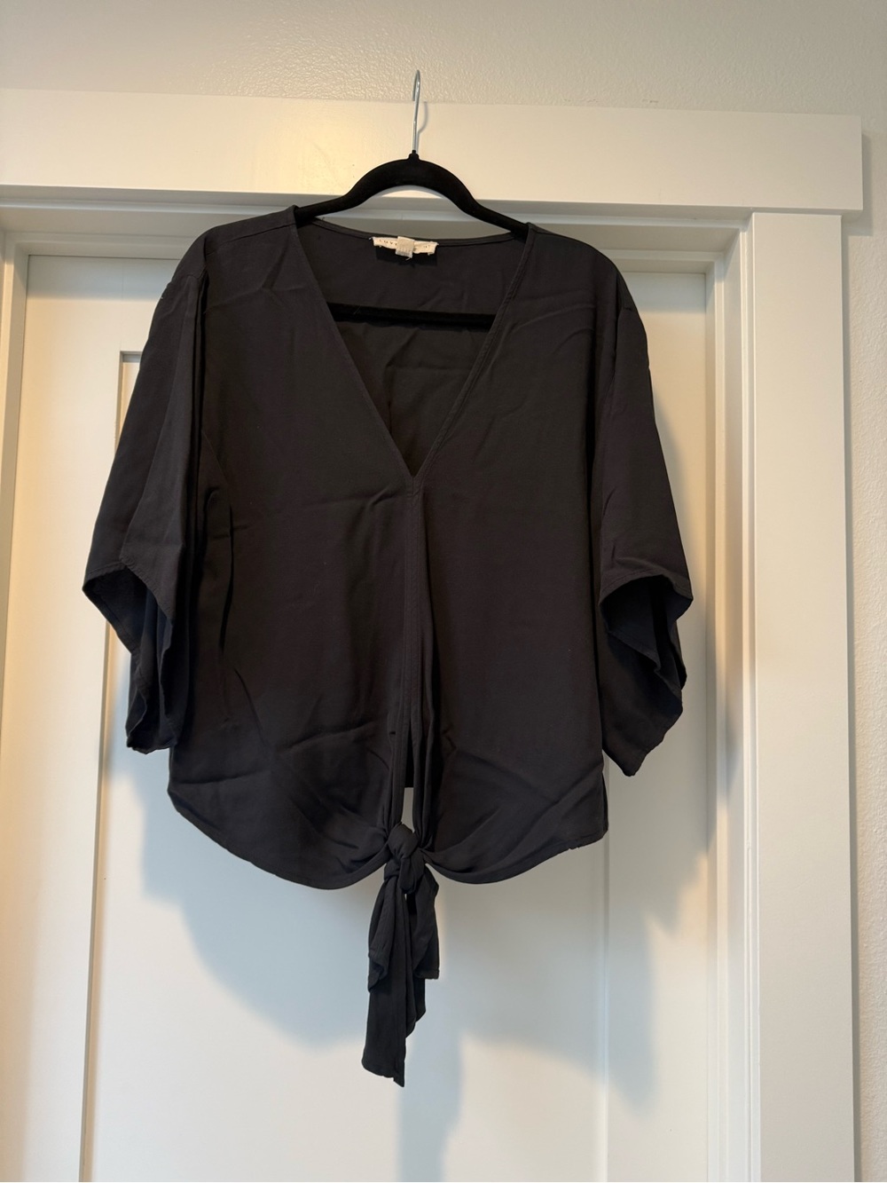 lovestitch Black Tie-Front V-Neck Blouse